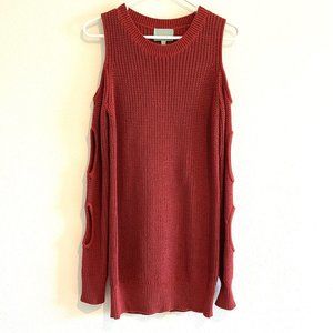 Skies Are Blue Long Sweater Cold Shoulder Cutout Long Sleeves Cotton Red Size XS